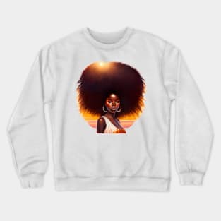 [AI Art] African sunset woman with big hair Crewneck Sweatshirt